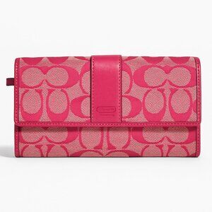 Coach signature buyer favorite canvas leather stripe continental wallet pink